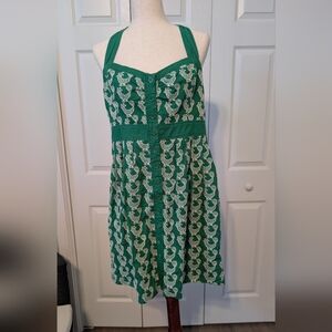 Floreat Green and Cream Halter Dress Size 12